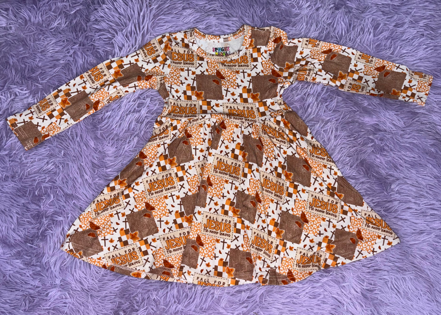 Fall For Jesus He Never Leaves Long Sleeve Twirl Dress