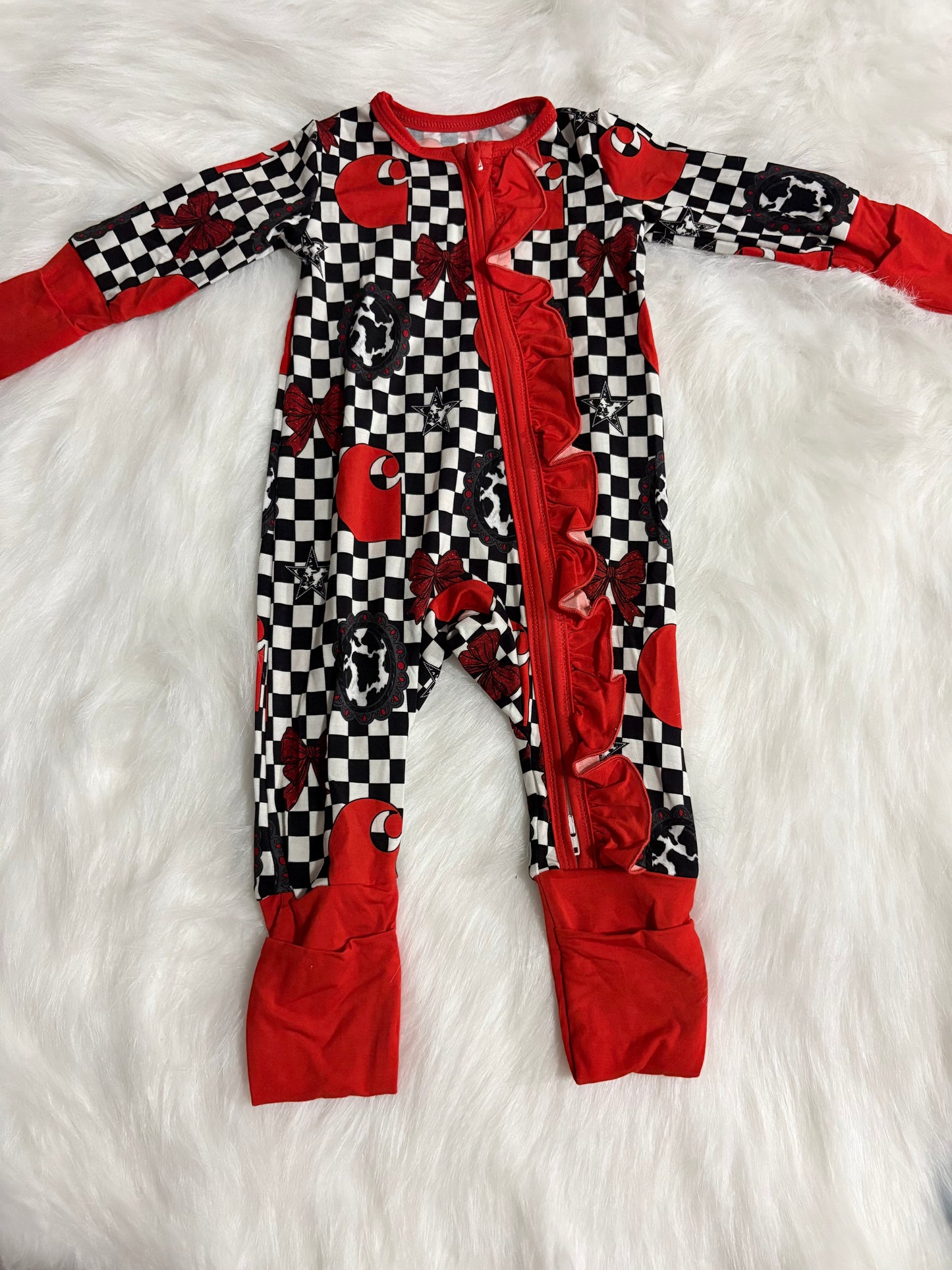 Checks & Bows Ruffle zippy
