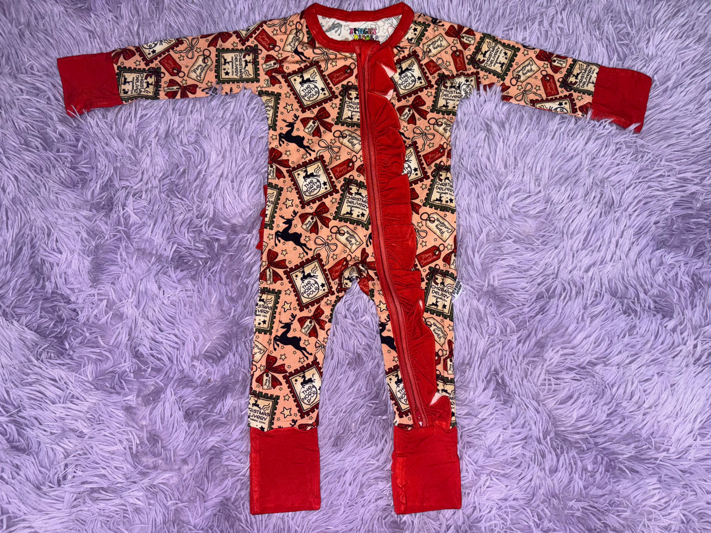 Christmas Stamps Ruffle Zippy