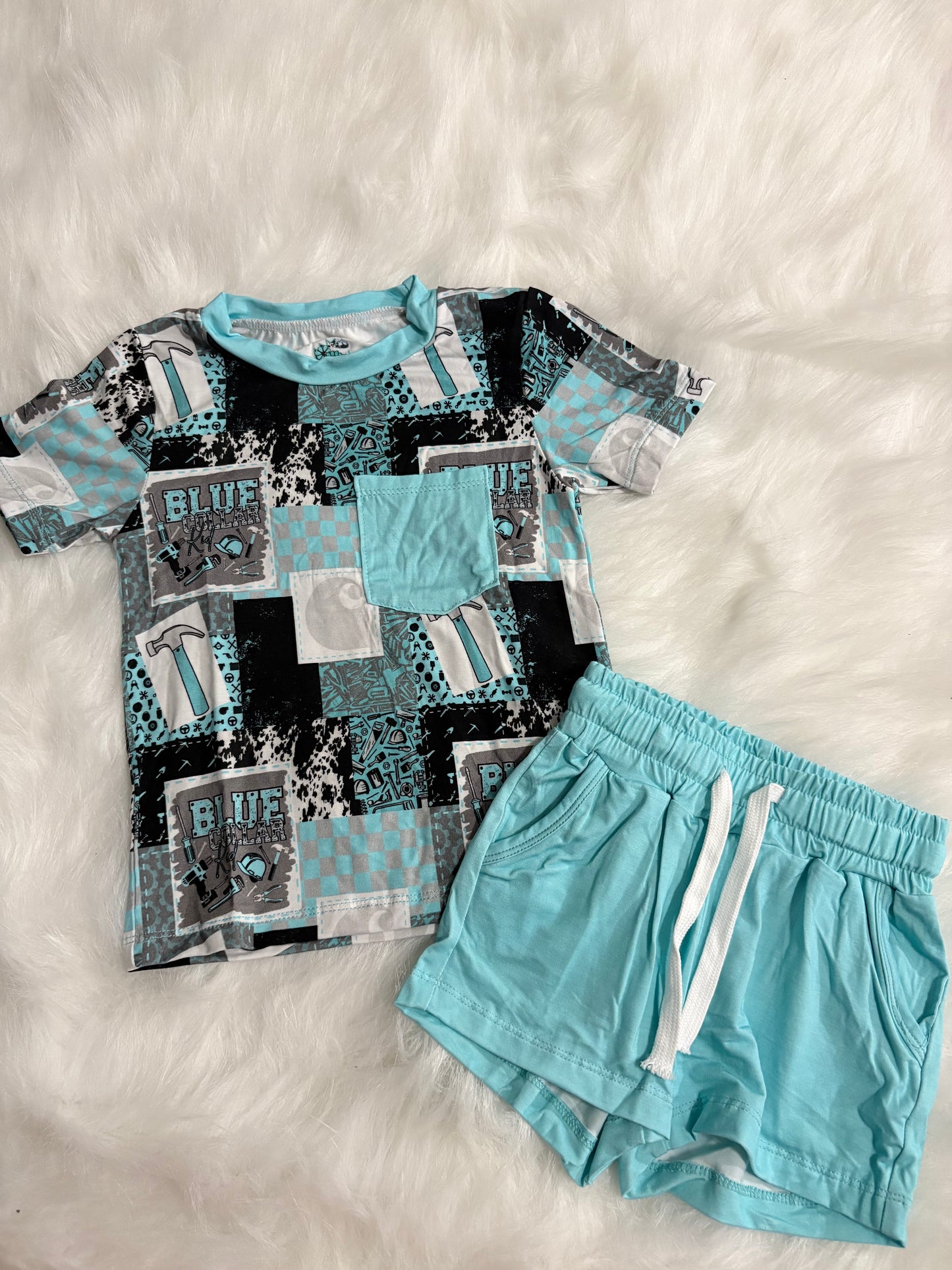 Blue collar Kid pocket tee & shorts