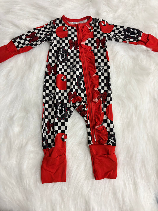 Checks & Bows Ruffle zippy