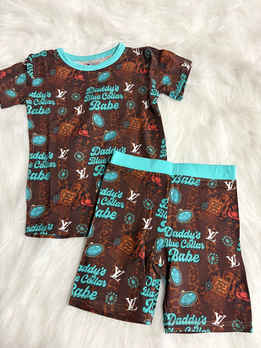 Daddy’s blue collar babe short set