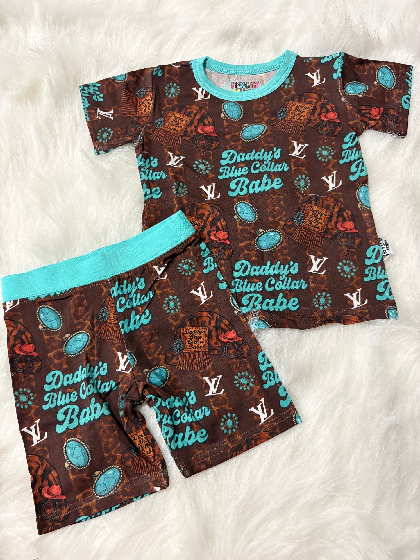 Daddy’s Blue Collar babe Short set